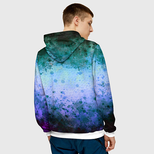 Мужская толстовка Абстракция - blue-green acid / 3D-Белый – фото 4