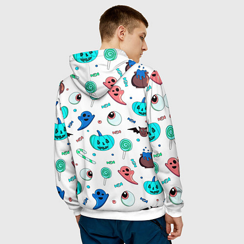 Мужская толстовка Halloween light blue pumpkin / 3D-Белый – фото 4