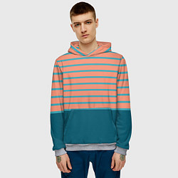 Толстовка-худи мужская Полосатый мандариновый морской рассвет, цвет: 3D-меланж — фото 2