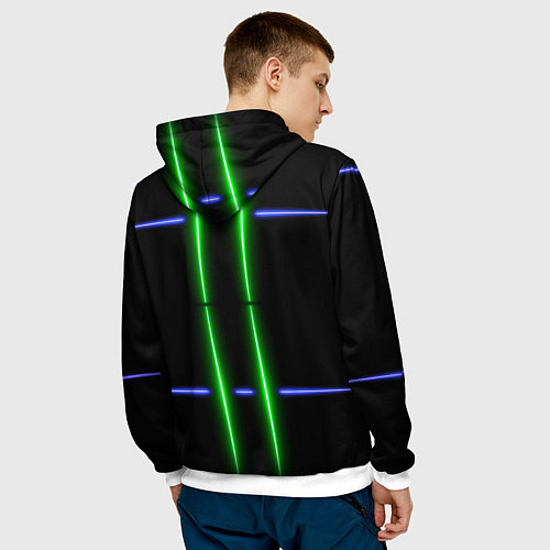Мужская толстовка Neon black light blue green line / 3D-Белый – фото 4