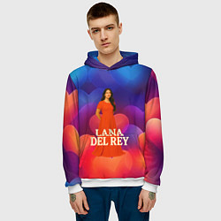 Толстовка-худи мужская Lana Del Rey на фоне сердечек, цвет: 3D-белый — фото 2