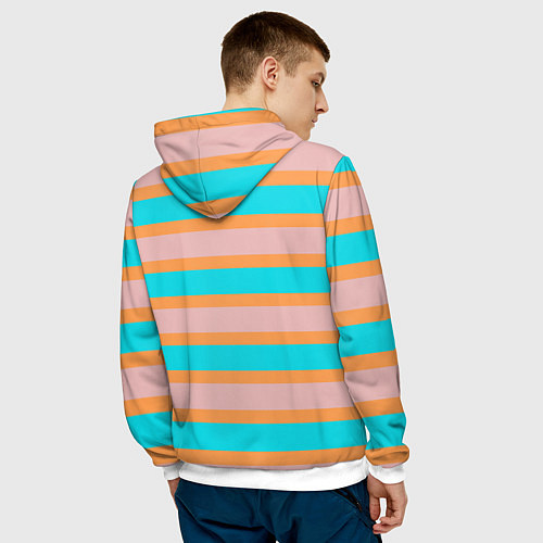 Мужская толстовка Полосы бирюзово-розовые / 3D-Белый – фото 4