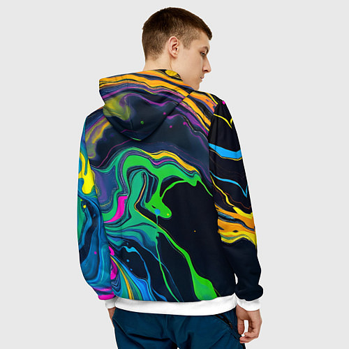 Мужская толстовка Разводы и переливы разноцветной краски / 3D-Белый – фото 4