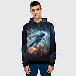 Толстовка-худи мужская Космонавт парит в космосе среди звезд, цвет: 3D-черный — фото 2