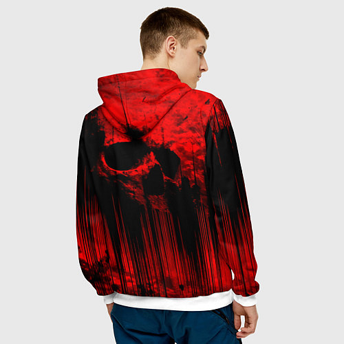 Мужская толстовка Красный череп на фоне абстракции / 3D-Белый – фото 4