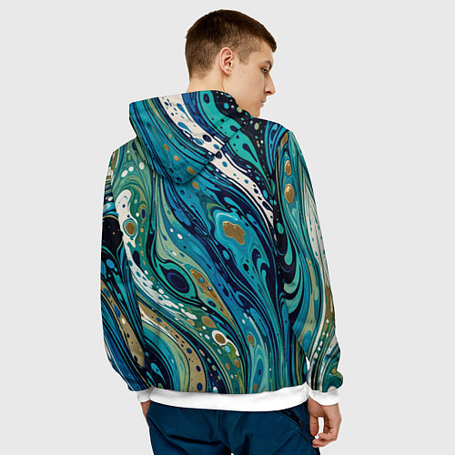 Мужская толстовка Сине-зеленый абстрактный узор / 3D-Белый – фото 4