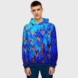 Толстовка-худи мужская Сине-голубой стекающая абстракция, цвет: 3D-синий — фото 2