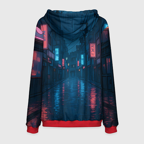 Мужская толстовка Dandadan Seiko в городе с планшетом / 3D-Красный – фото 2