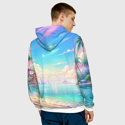 Мужская толстовка Дандадан Сиратори Айра на берегу моря / 3D-Белый – фото 4