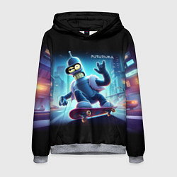 Мужская толстовка Bender is a skateboarder in neon street - ai art