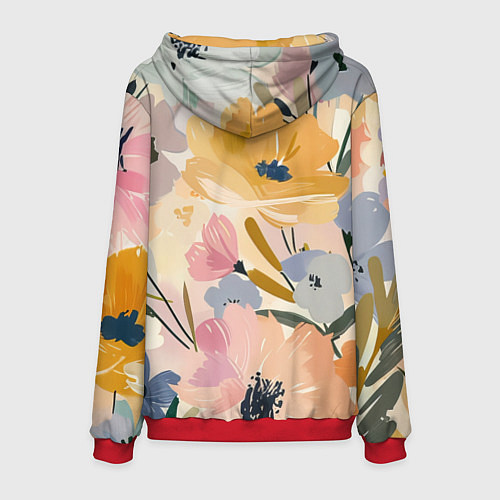 Мужская толстовка Цветы акварель / 3D-Красный – фото 2