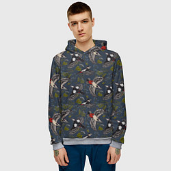 Толстовка-худи мужская Дятлы и цветы, цвет: 3D-меланж — фото 2