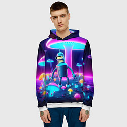 Толстовка-худи мужская Робот-сгибальщик Бендер на поляне неоновых грибов, цвет: 3D-белый — фото 2