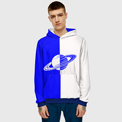 Толстовка-худи мужская Сатурн сине-белый, цвет: 3D-синий — фото 2