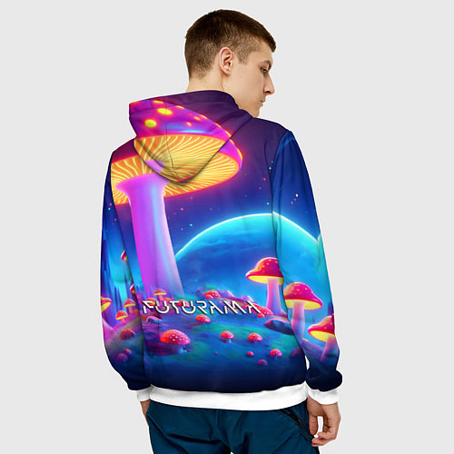 Мужская толстовка Робот-сгибальщик Бендер находится под неоновым мух / 3D-Белый – фото 4