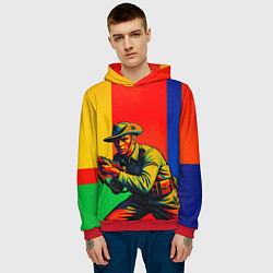 Толстовка-худи мужская Австралийский ретро солдат поп-арт, цвет: 3D-красный — фото 2