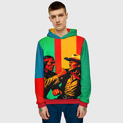 Толстовка-худи мужская Ковбой против индейца поп-арт, цвет: 3D-красный — фото 2