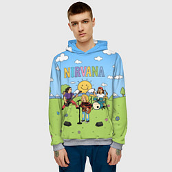 Толстовка-худи мужская Nirvana мультяшный стиль на поляне, цвет: 3D-меланж — фото 2