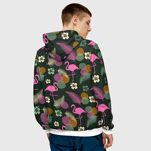 Мужская толстовка Фламинго и листья на темно-зеленом / 3D-Белый – фото 4