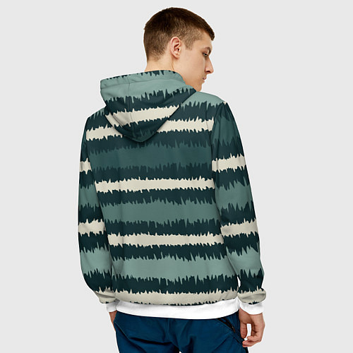 Мужская толстовка Полосы зигзагообразные зеленые / 3D-Белый – фото 4