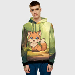Толстовка-худи мужская Кавайная лисичка - аниме, цвет: 3D-черный — фото 2
