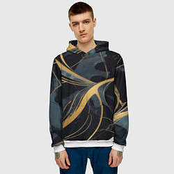 Толстовка-худи мужская Мраморный узор с золотыми полосками, цвет: 3D-белый — фото 2