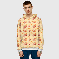 Толстовка-худи мужская Хеллоуин с тыквой и листьями, цвет: 3D-белый — фото 2
