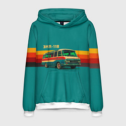 Толстовка-худи мужская Ретро автобус ЗИЛ-118 поп-арт, цвет: 3D-белый