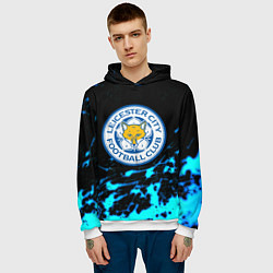 Толстовка-худи мужская ФК Лестер Сити голубые краски, цвет: 3D-белый — фото 2