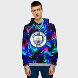 Толстовка-худи мужская Манчестер сити неоновые тропики, цвет: 3D-меланж — фото 2