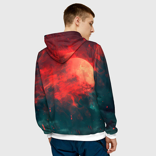 Мужская толстовка Ведьмак на фоне красной луны / 3D-Белый – фото 4