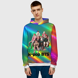 Толстовка-худи мужская BTS радужный блестящий фон, цвет: 3D-белый — фото 2
