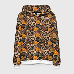 Мужская толстовка Новогодний орнамент с корицей и дольками апельсина