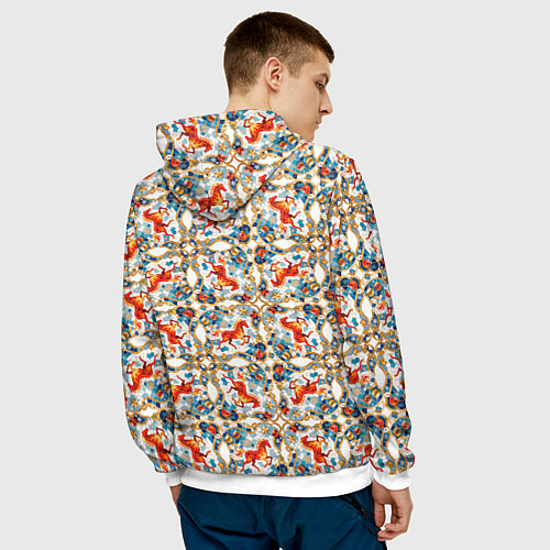 Мужская толстовка Орнамент с лошадью - символом Нового 2026 года / 3D-Белый – фото 4