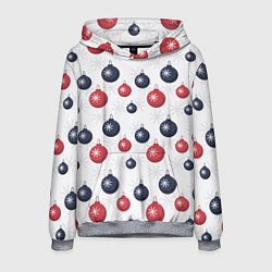 Мужская толстовка Синие и красные новогодние шары со снежинками