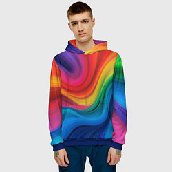 Толстовка-худи мужская Смесь ярких красок волнистыми линиями, цвет: 3D-синий — фото 2