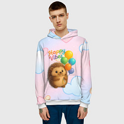Толстовка-худи мужская Happy vibes ежик с разноцветными шариками, цвет: 3D-белый — фото 2
