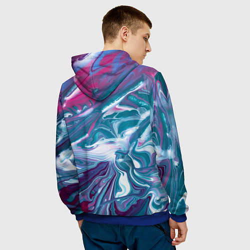 Мужская толстовка Абстракция бело сине красный мрамор / 3D-Синий – фото 4