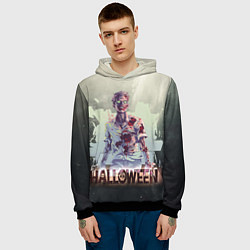 Толстовка-худи мужская Halloween зомби, цвет: 3D-черный — фото 2