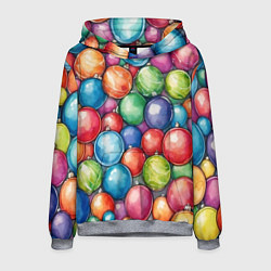Толстовка-худи мужская Россыпь новогодних шаров, цвет: 3D-меланж