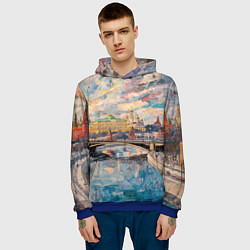 Толстовка-худи мужская Зимняя Москва с абстрактным небом, цвет: 3D-синий — фото 2