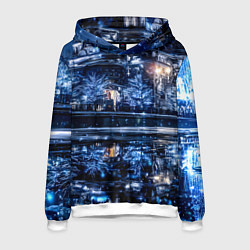 Толстовка-худи мужская Новогодняя ночная Москва, цвет: 3D-белый