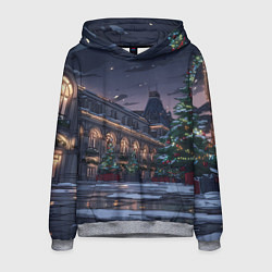 Толстовка-худи мужская Новогодняя Московская ночь, цвет: 3D-меланж