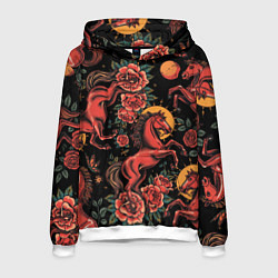 Мужская толстовка Красная лошадь с розами