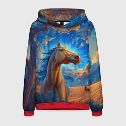 Толстовка-худи мужская Лошадь на фоне синего неба, цвет: 3D-красный