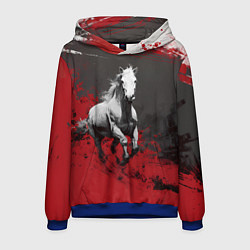 Толстовка-худи мужская Белая лошадь - красный фон, цвет: 3D-синий