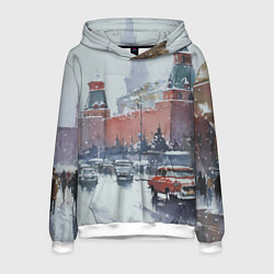 Толстовка-худи мужская Старинная Москва - новый год, цвет: 3D-белый