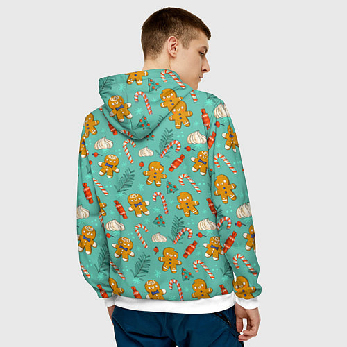 Мужская толстовка Новогодний паттерн печенье с конфетами / 3D-Белый – фото 4