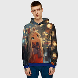 Толстовка-худи мужская Новогодняя лошадка, цвет: 3D-синий — фото 2