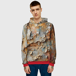 Толстовка-худи мужская Старая штукатурка на стене - абстракция, цвет: 3D-красный — фото 2